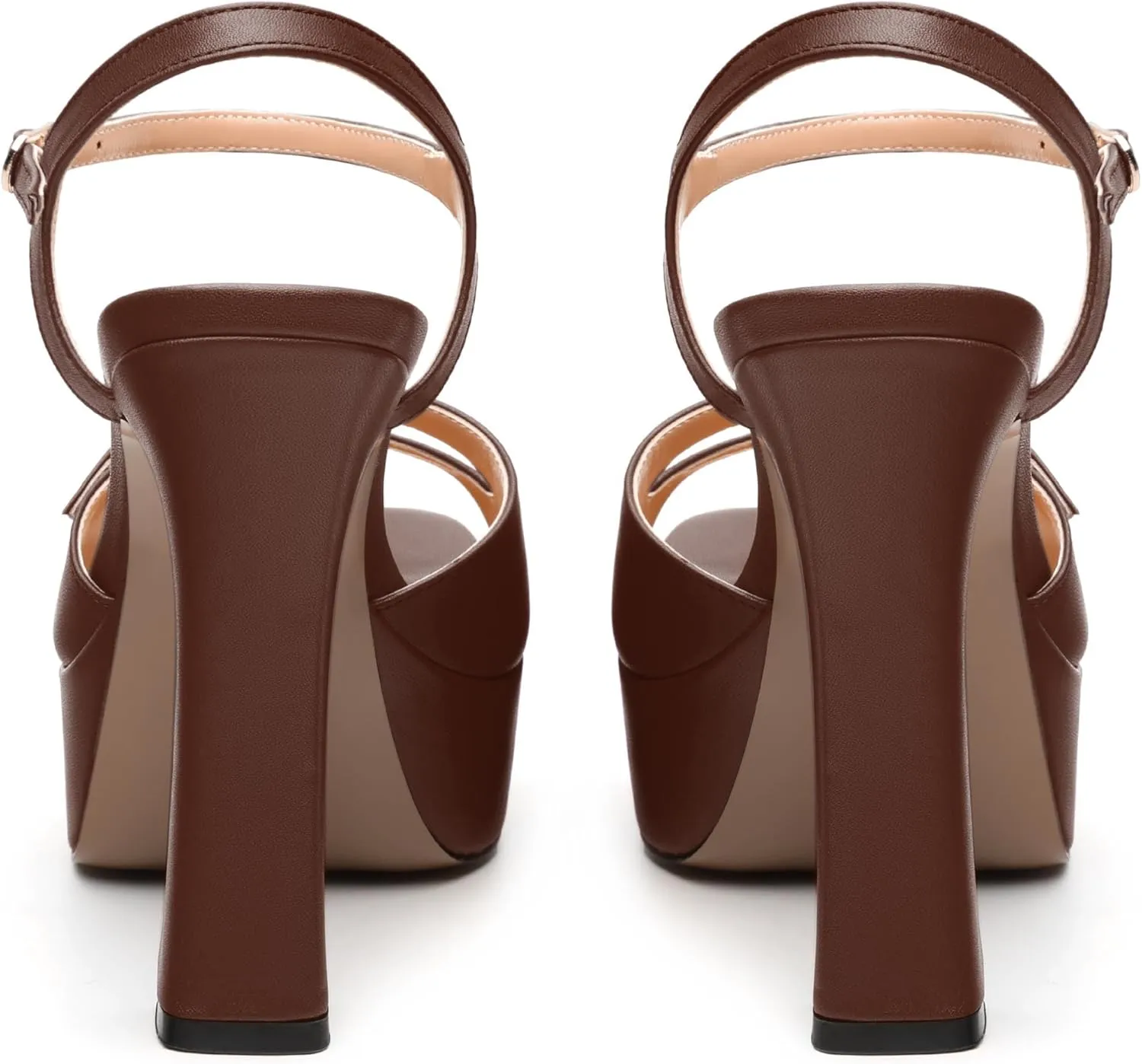 Women's High Heel Platform Sandals - Open Square Toe Block Heels, Adjustable Ankle Strap Buckle, Chic Solid Color Dress Shoes for Weddings, Parties, Daily Wear