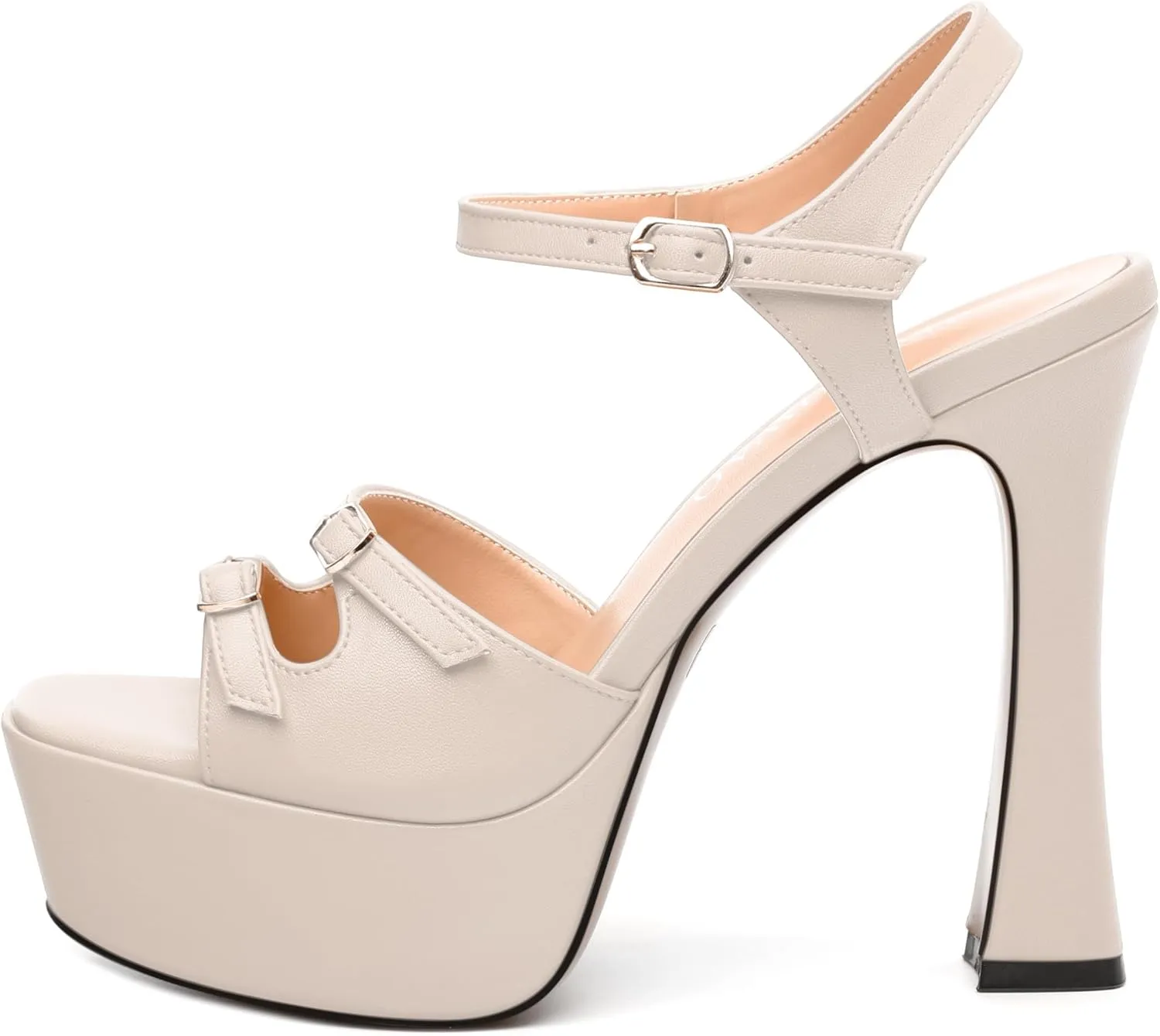 Women's High Heel Platform Sandals - Open Square Toe Block Heels, Adjustable Ankle Strap Buckle, Chic Solid Color Dress Shoes for Weddings, Parties, Daily Wear