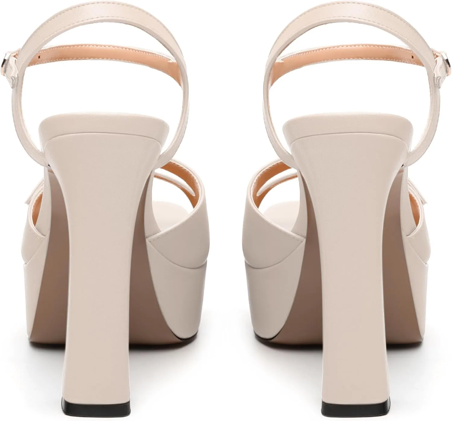 Women's High Heel Platform Sandals - Open Square Toe Block Heels, Adjustable Ankle Strap Buckle, Chic Solid Color Dress Shoes for Weddings, Parties, Daily Wear