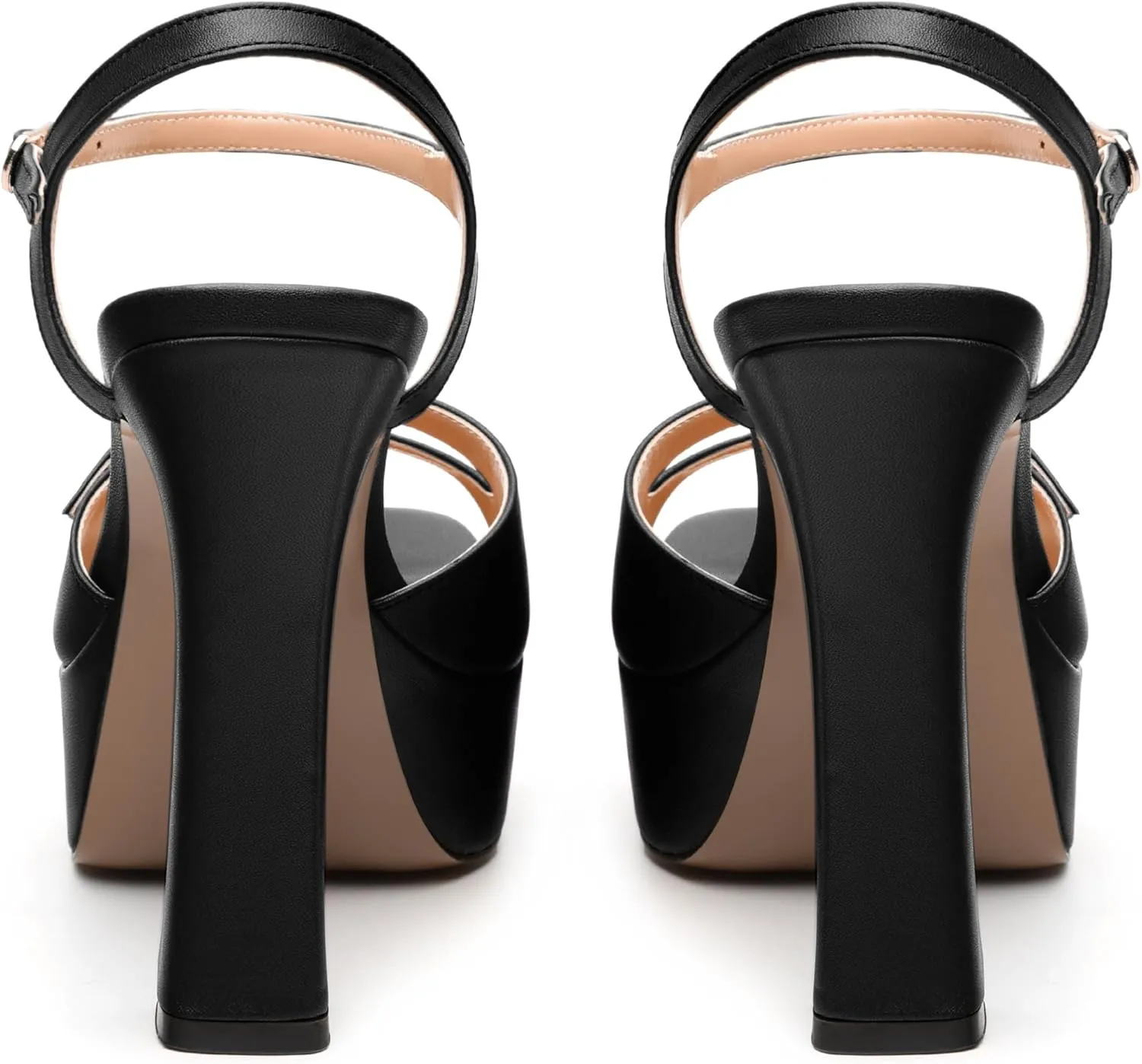 Women's High Heel Platform Sandals - Open Square Toe Block Heels, Adjustable Ankle Strap Buckle, Chic Solid Color Dress Shoes for Weddings, Parties, Daily Wear