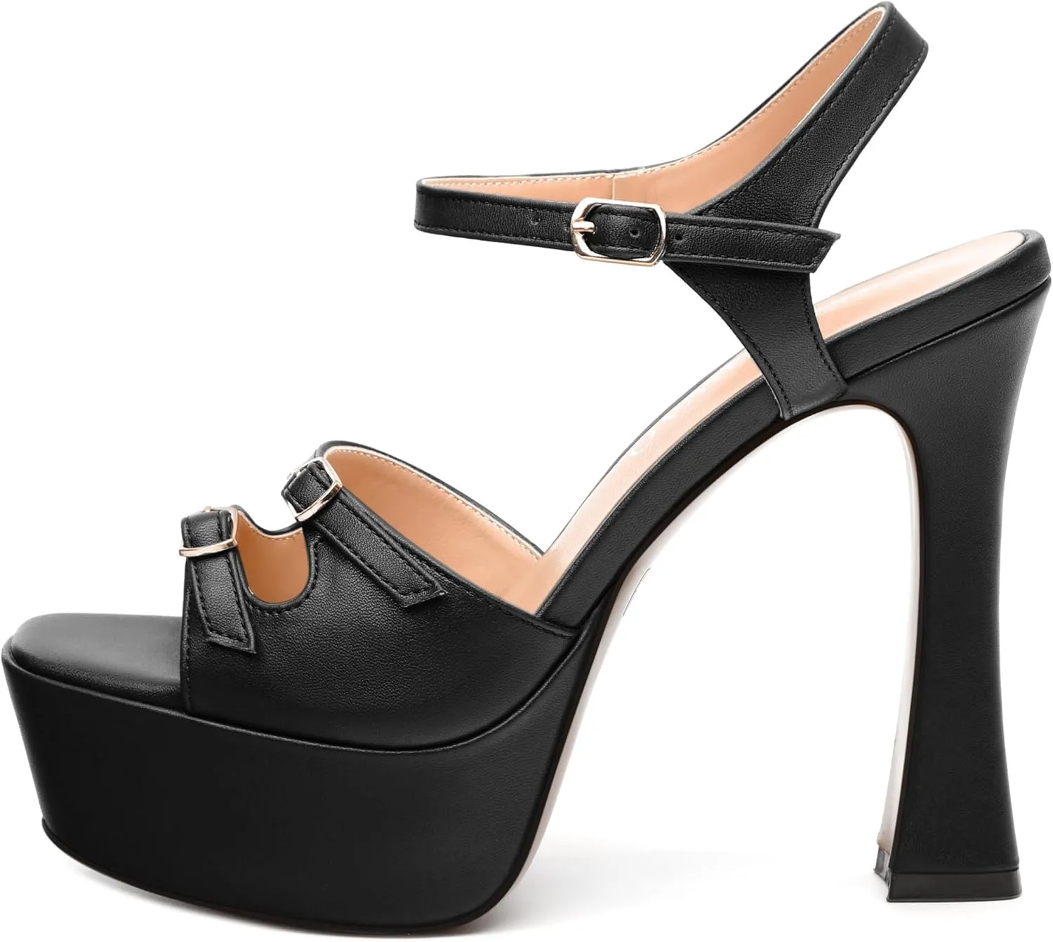Women's High Heel Platform Sandals - Open Square Toe Block Heels, Adjustable Ankle Strap Buckle, Chic Solid Color Dress Shoes for Weddings, Parties, Daily Wear