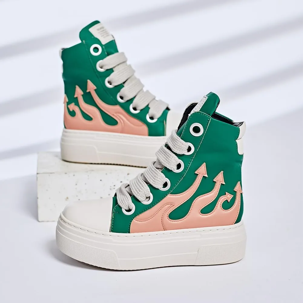 Womens High Top Sneakers Classic Thick Laces PU Leather Platform Shoes Fashion Comfort Walking Shoes