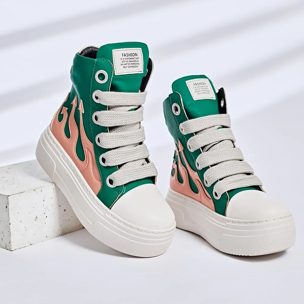 Womens High Top Sneakers Classic Thick Laces PU Leather Platform Shoes Fashion Comfort Walking Shoes