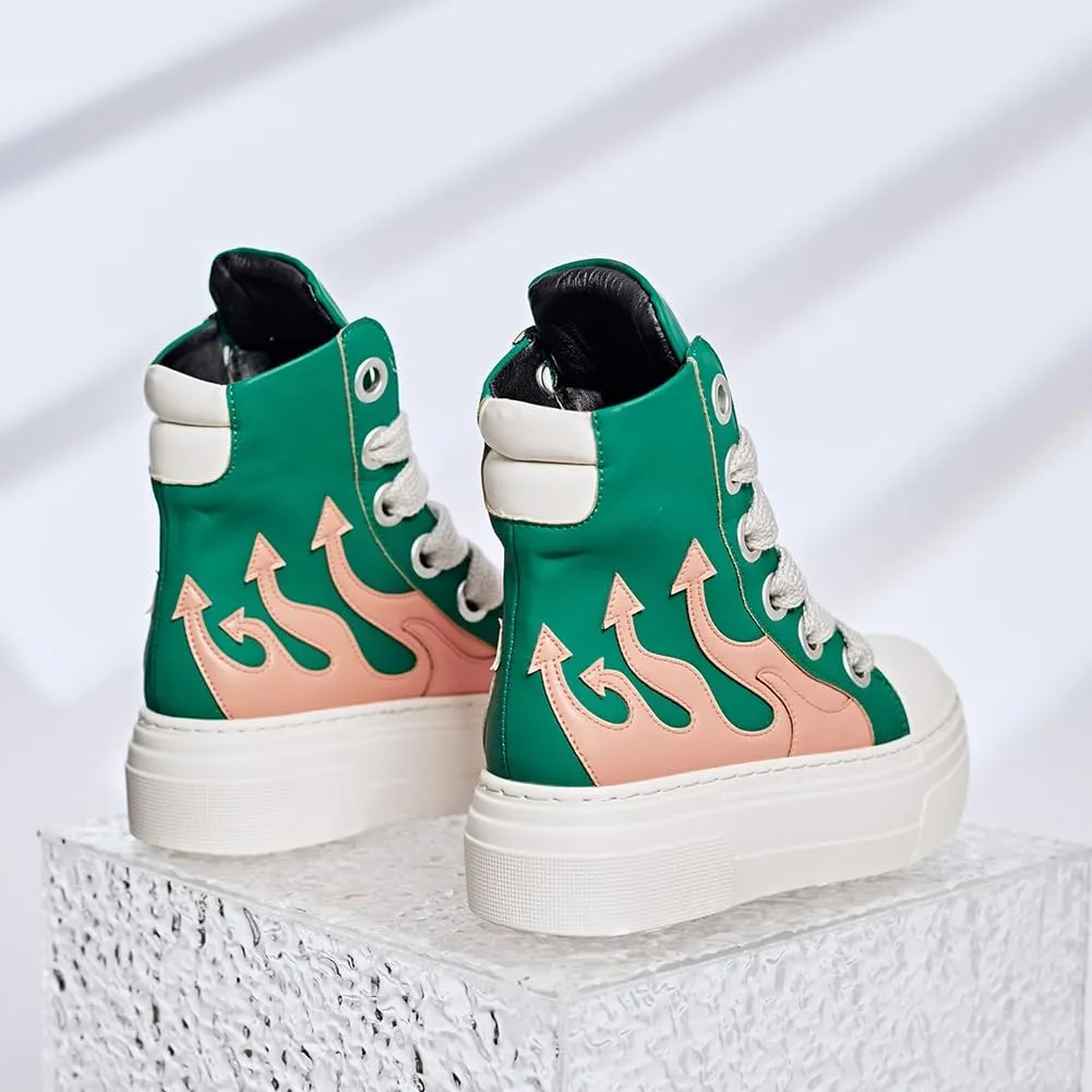 Womens High Top Sneakers Classic Thick Laces PU Leather Platform Shoes Fashion Comfort Walking Shoes