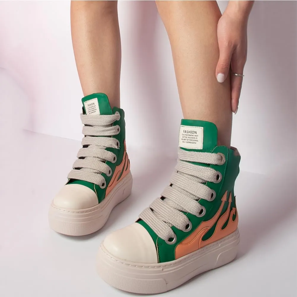 Womens High Top Sneakers Classic Thick Laces PU Leather Platform Shoes Fashion Comfort Walking Shoes