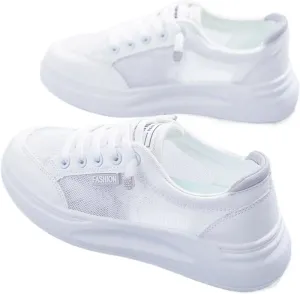 Women's Ladies in White Sneakers, Spring and Summer, Thin Mesh Shoes with Breathable Mesh Surface, Casual Thick-Soled Board Shoes