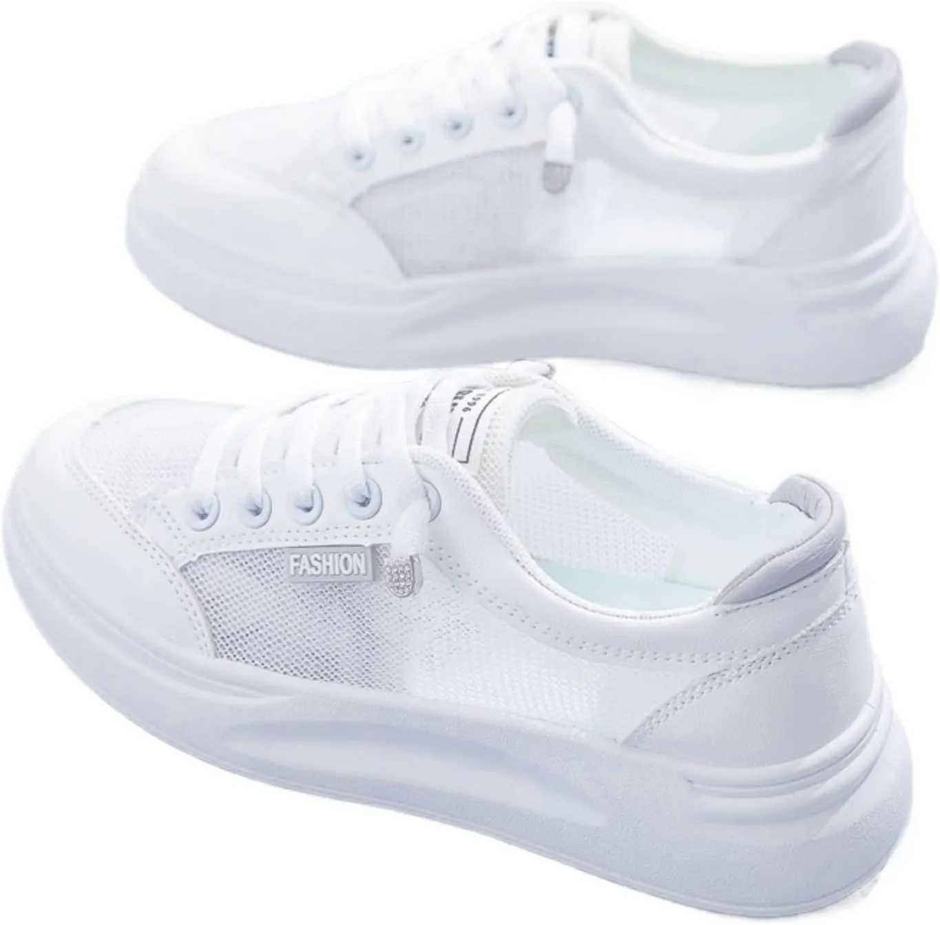 Women's Ladies in White Sneakers, Spring and Summer, Thin Mesh Shoes with Breathable Mesh Surface, Casual Thick-Soled Board Shoes