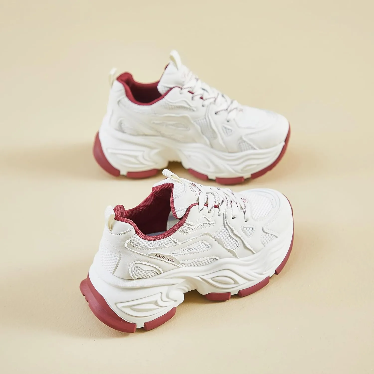 Women’s Mesh Platform Sneakers Comfortable Athletic Walking Shoes 90s Lace Up Casual Dad Shoes