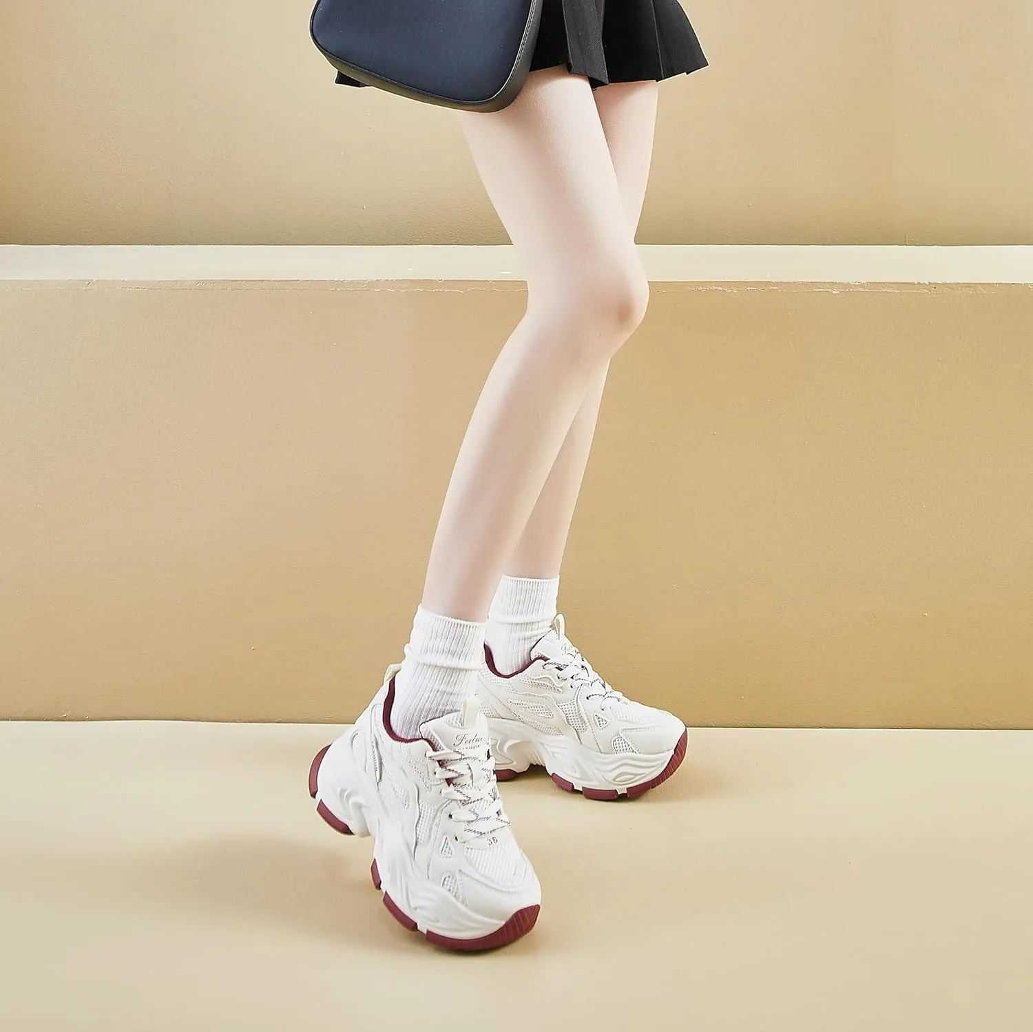 Women’s Mesh Platform Sneakers Comfortable Athletic Walking Shoes 90s Lace Up Casual Dad Shoes