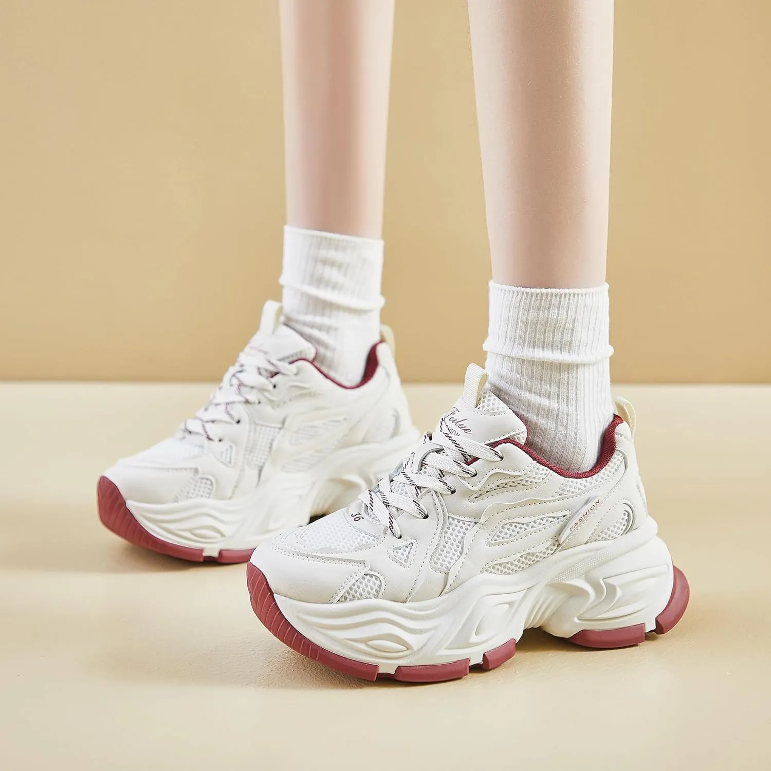 Women’s Mesh Platform Sneakers Comfortable Athletic Walking Shoes 90s Lace Up Casual Dad Shoes