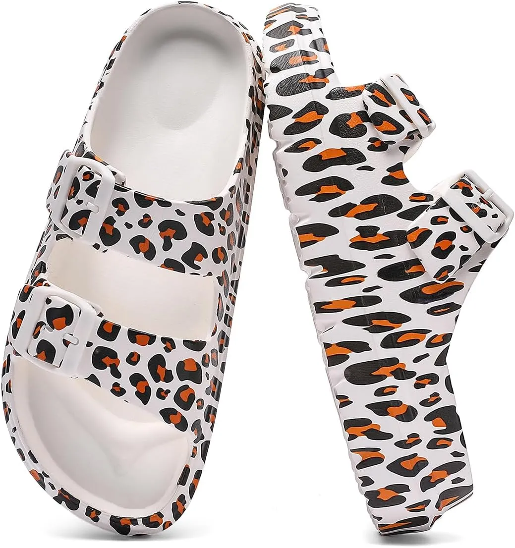 Women's Pillow Sandals Tie-dye EVA Platform Slides with Adjustable Double Buckle and Arch Support for All-Day Comfort