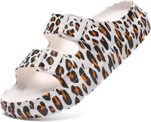 Women's Pillow Sandals Tie-dye EVA Platform Slides with Adjustable Double Buckle and Arch Support for All-Day Comfort