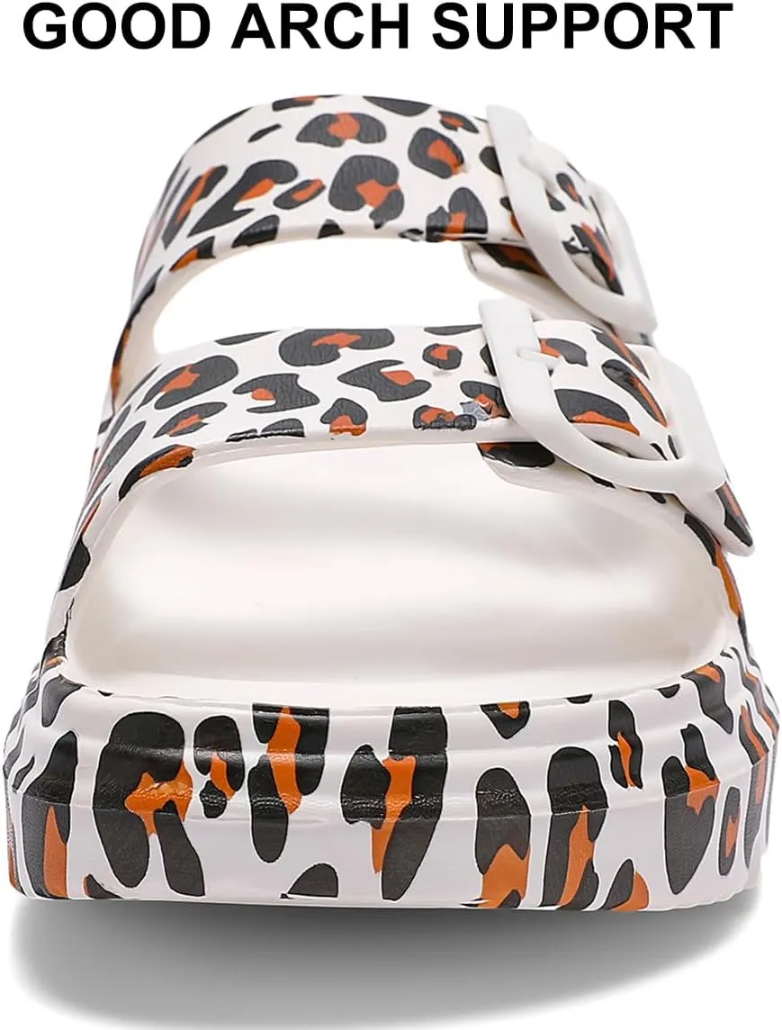 Women's Pillow Sandals Tie-dye EVA Platform Slides with Adjustable Double Buckle and Arch Support for All-Day Comfort