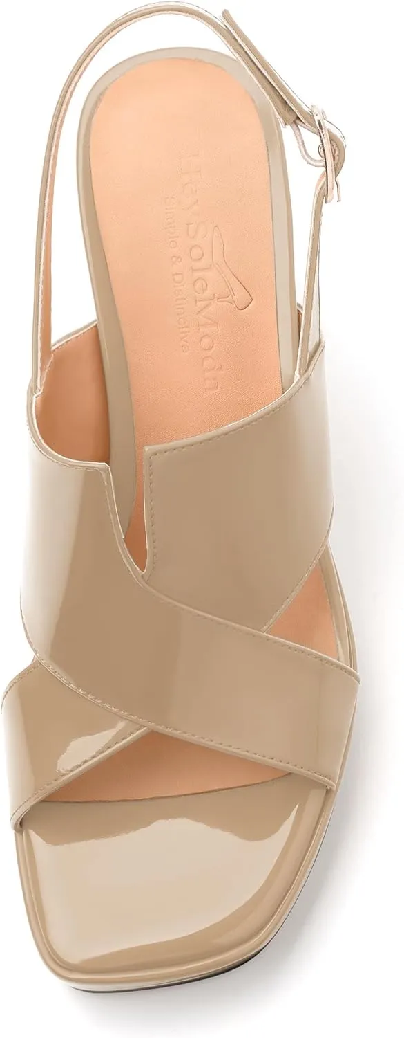 Womens Platform Ankle Strap Sandals, Square Toe Chunky Heel Leather Insole Sandals for Women, Block Heel Strappy Sandals with Buckle 3.3"