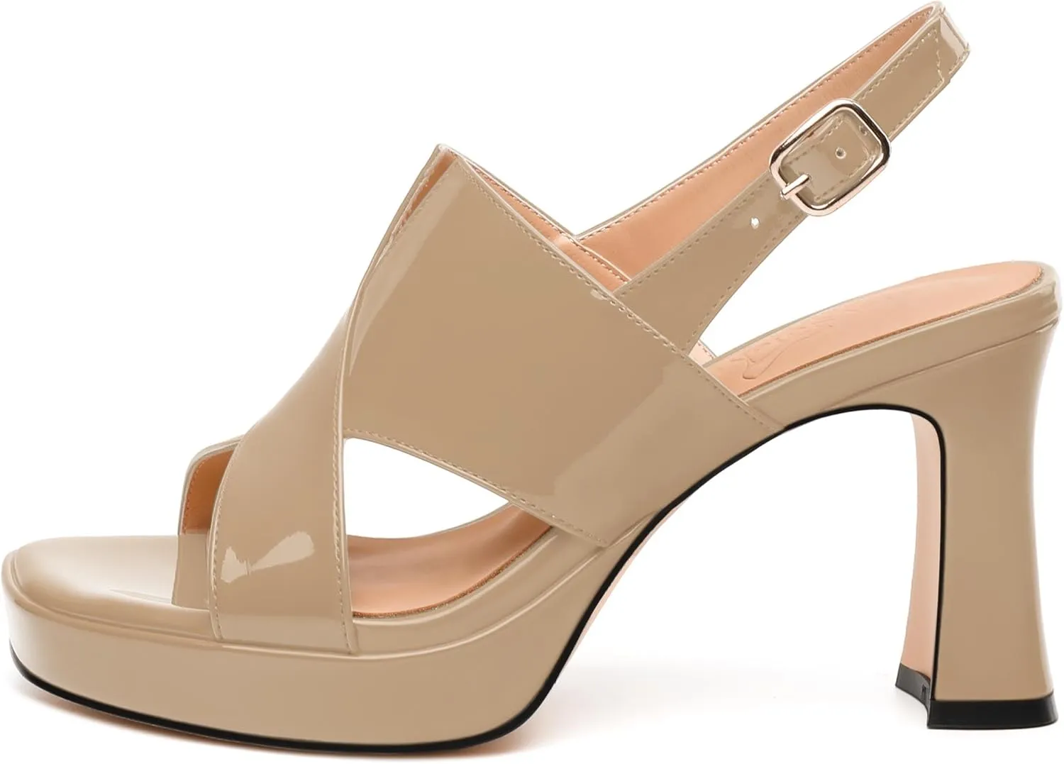 Womens Platform Ankle Strap Sandals, Square Toe Chunky Heel Leather Insole Sandals for Women, Block Heel Strappy Sandals with Buckle 3.3"