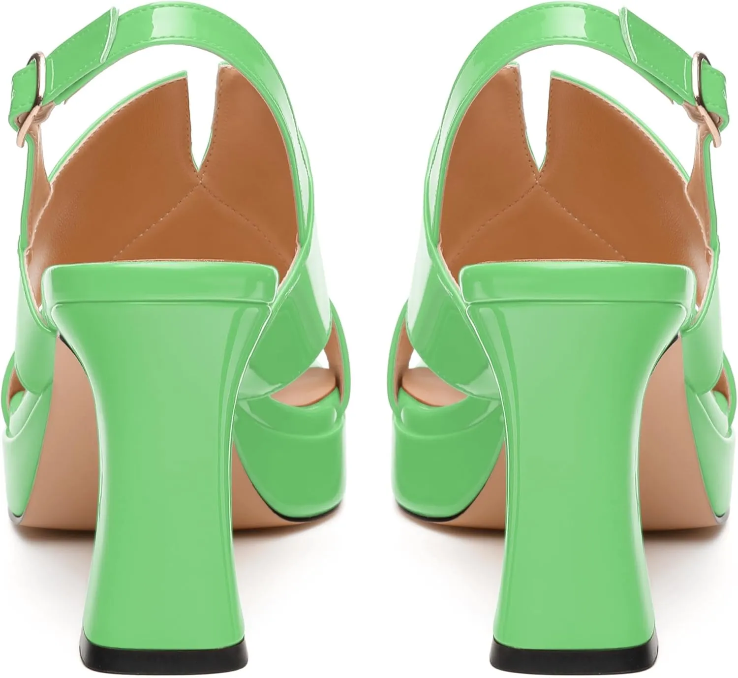 Womens Platform Ankle Strap Sandals, Square Toe Chunky Heel Leather Insole Sandals for Women, Block Heel Strappy Sandals with Buckle 3.3"