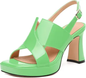 Womens Platform Ankle Strap Sandals, Square Toe Chunky Heel Leather Insole Sandals for Women, Block Heel Strappy Sandals with Buckle 3.3"