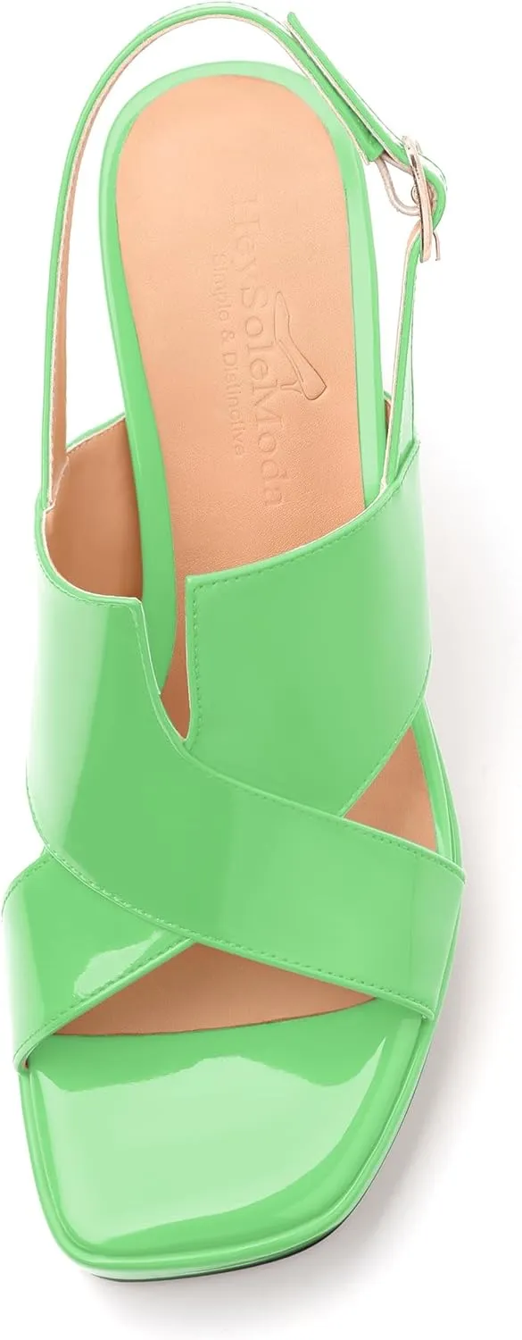 Womens Platform Ankle Strap Sandals, Square Toe Chunky Heel Leather Insole Sandals for Women, Block Heel Strappy Sandals with Buckle 3.3"