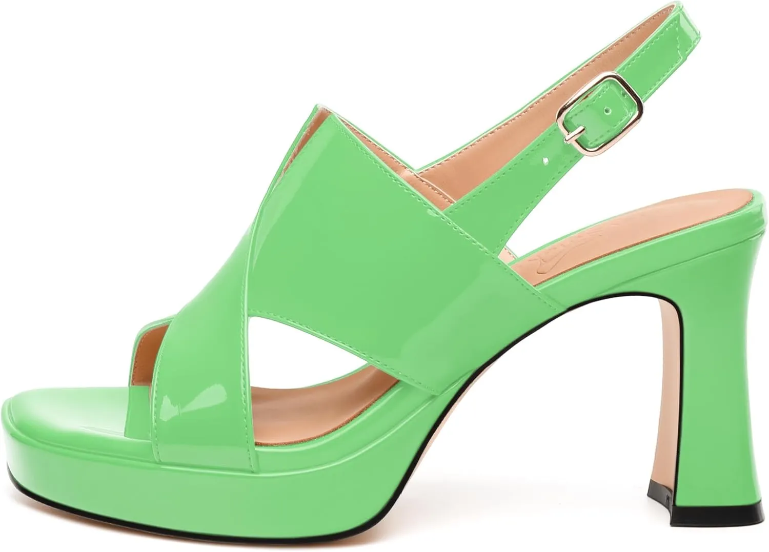 Womens Platform Ankle Strap Sandals, Square Toe Chunky Heel Leather Insole Sandals for Women, Block Heel Strappy Sandals with Buckle 3.3"