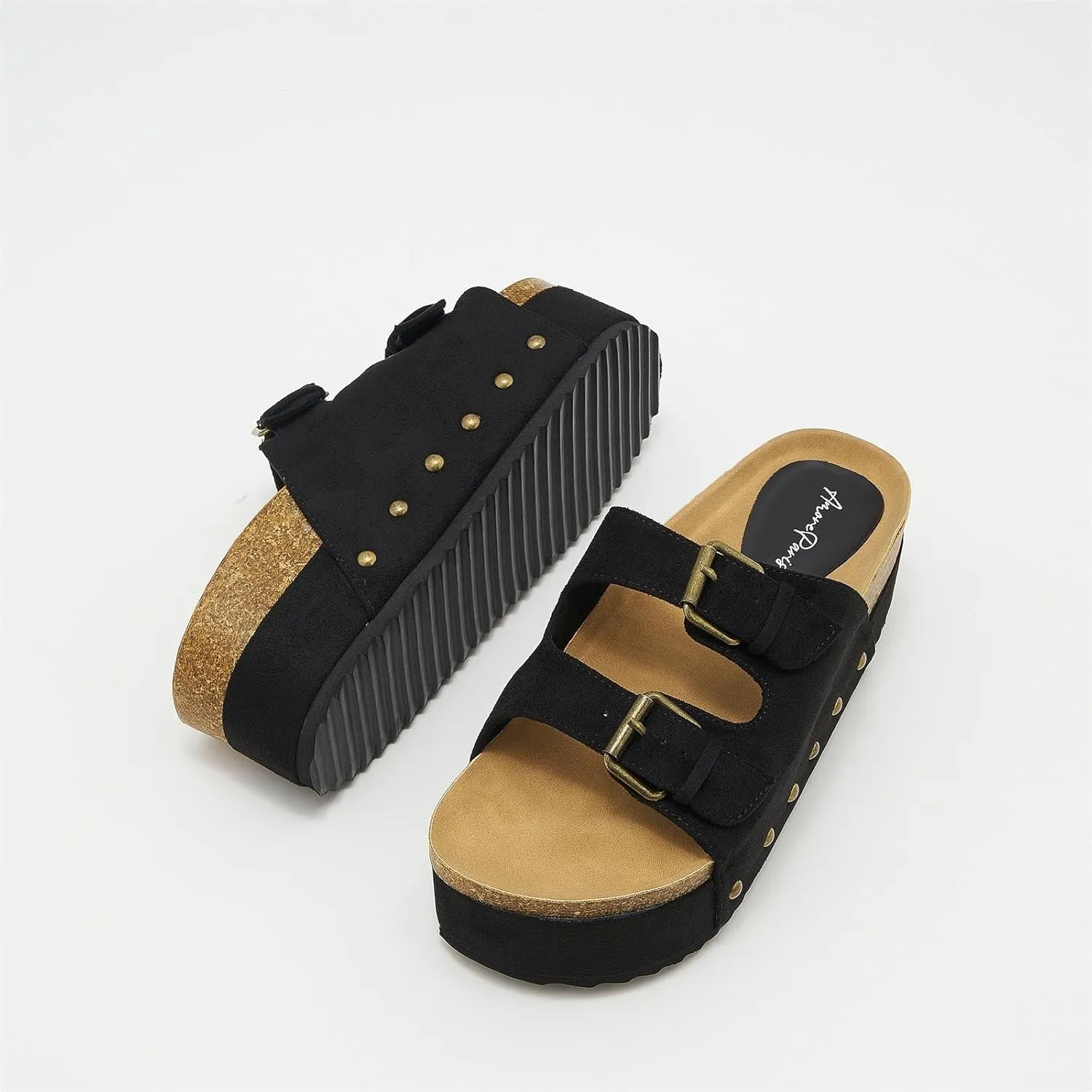 Women's Platform Cork Slides Dual Buckled Straps Clogs Slip On Flatform Sandals for Women Clogs