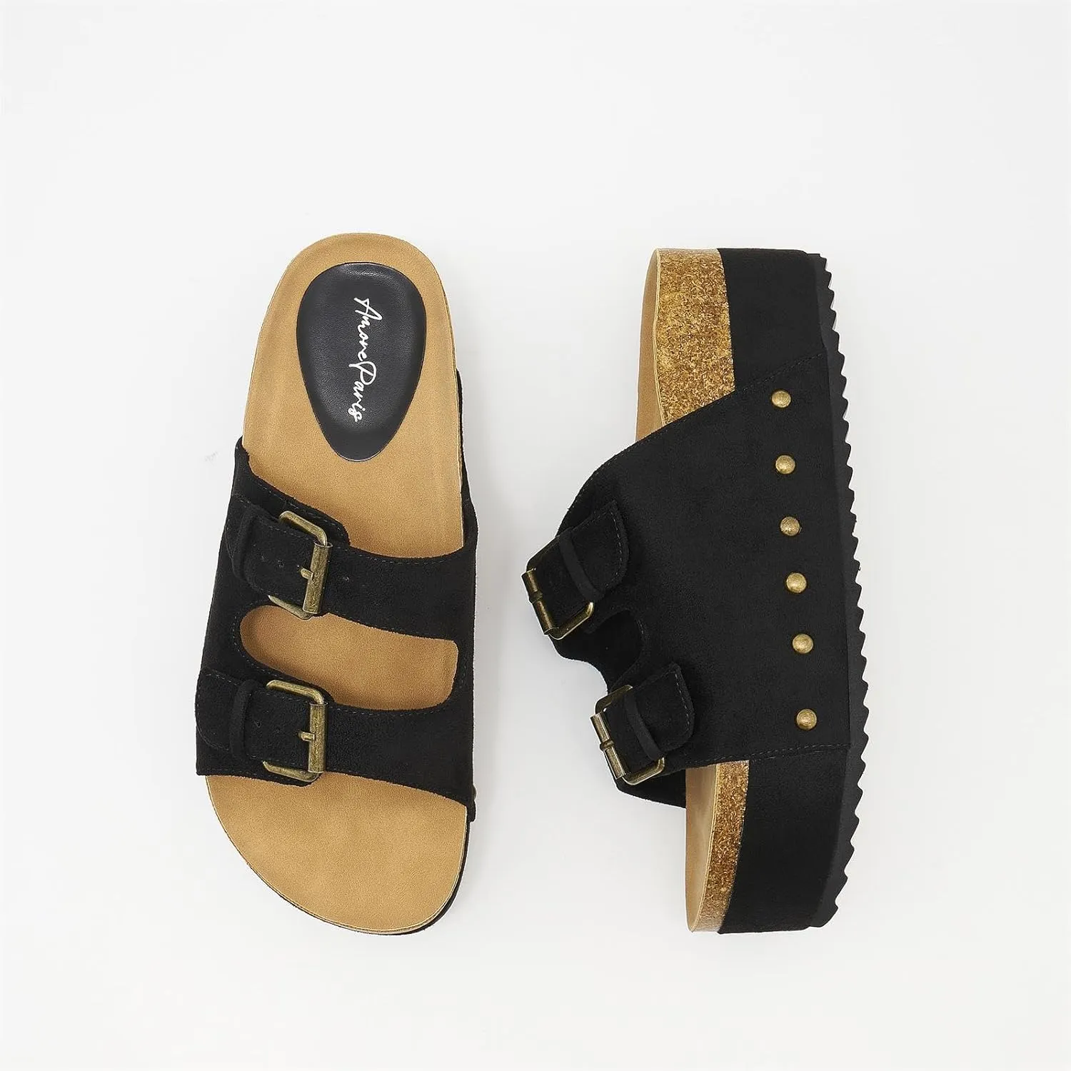 Women's Platform Cork Slides Dual Buckled Straps Clogs Slip On Flatform Sandals for Women Clogs