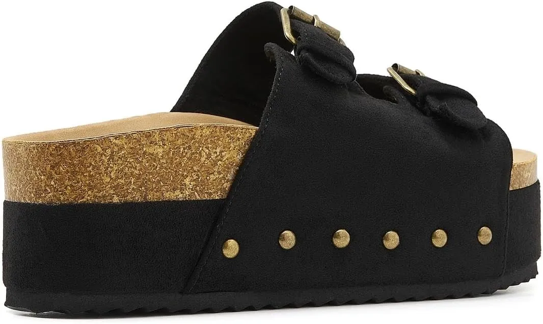 Women's Platform Cork Slides Dual Buckled Straps Clogs Slip On Flatform Sandals for Women Clogs