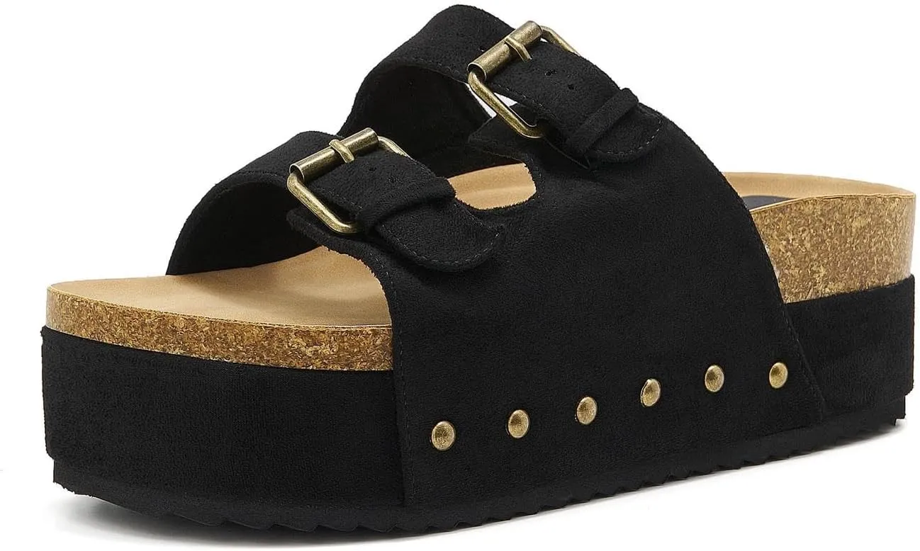 Women's Platform Cork Slides Dual Buckled Straps Clogs Slip On Flatform Sandals for Women Clogs