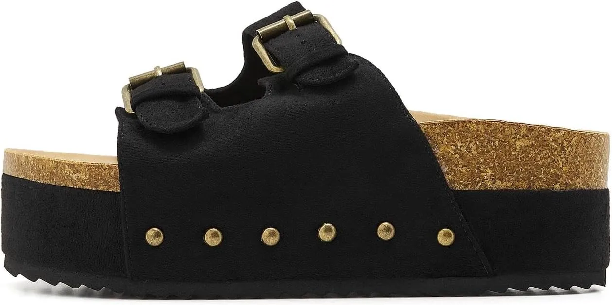 Women's Platform Cork Slides Dual Buckled Straps Clogs Slip On Flatform Sandals for Women Clogs