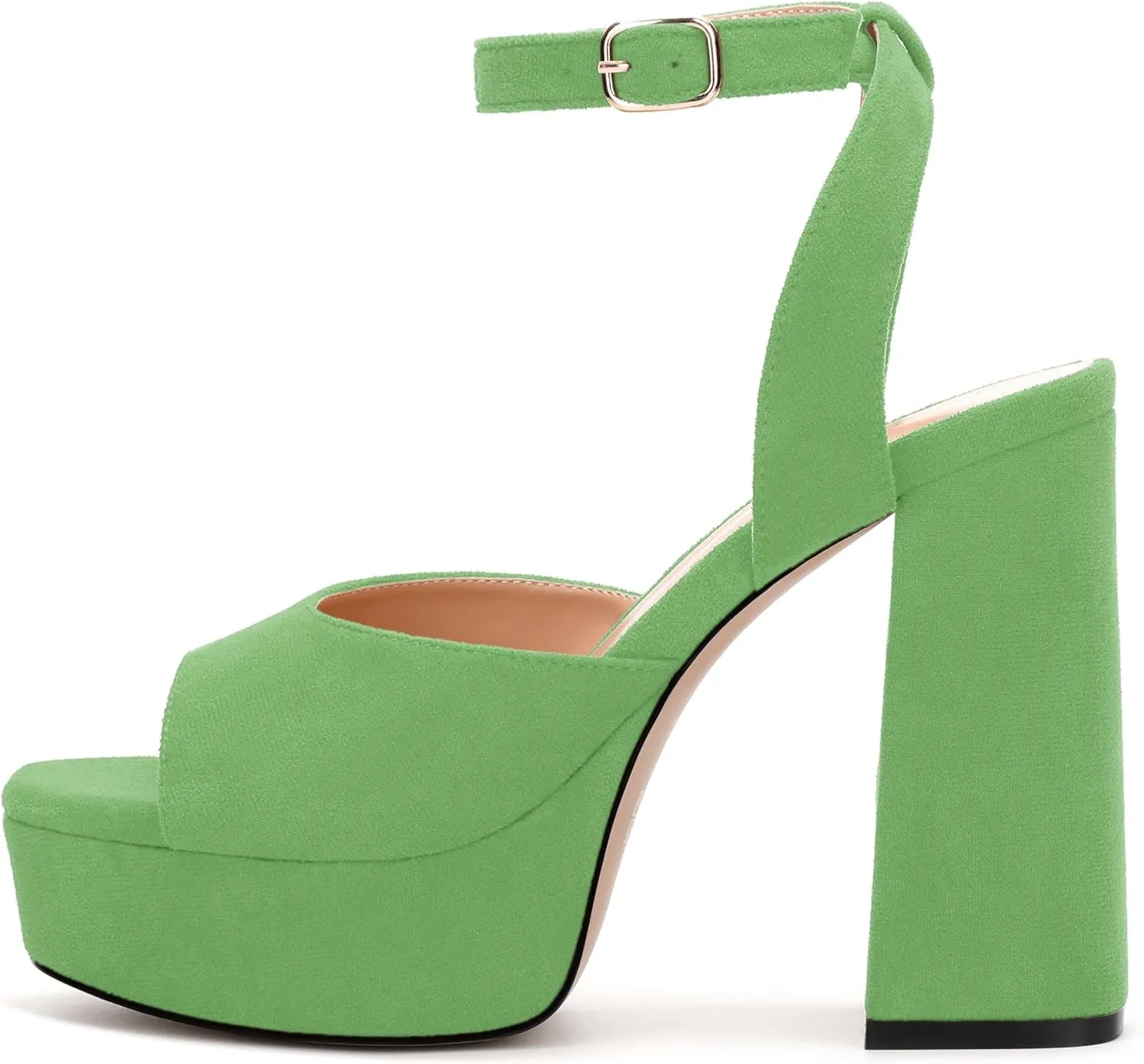 Women's Platform Heels Sandals, Ankle Strap Block Chunky Heel Suede Peep Toe Sandals, Fashion Dress Wedding High Heeled Wedges Pumps