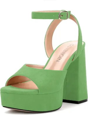 Women's Platform Heels Sandals, Ankle Strap Block Chunky Heel Suede Peep Toe Sandals, Fashion Dress Wedding High Heeled Wedges Pumps