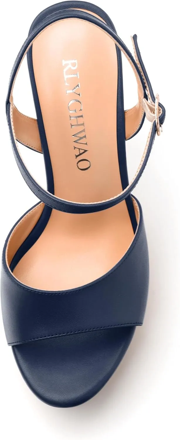 Womens Platform Sandals Open Toe Buckle Ankle Strap Fashion Solid Matte Heeled Sandals 5 inch