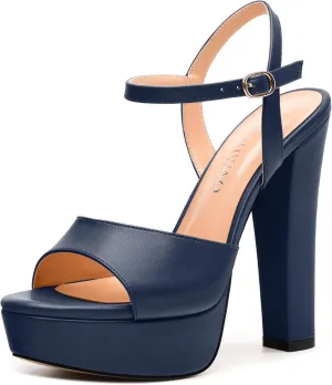 Womens Platform Sandals Open Toe Buckle Ankle Strap Fashion Solid Matte Heeled Sandals 5 inch