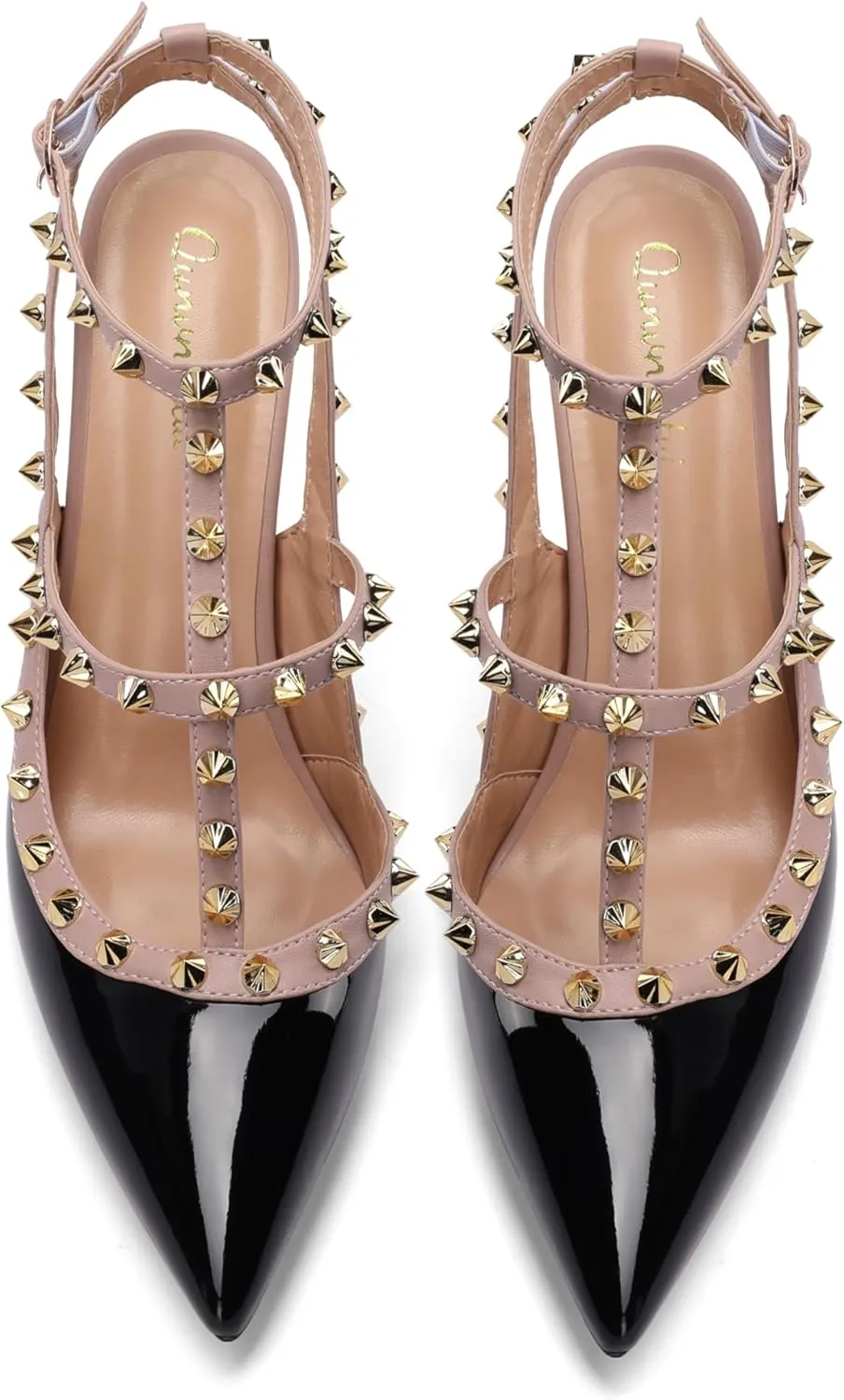 Womens Pointed Toe Rivets Ankle Strap Hollow Buckle Back Strap 3.9in Stiletto High Heels Sandals Parties Banquets Sexy Dressy Shoes