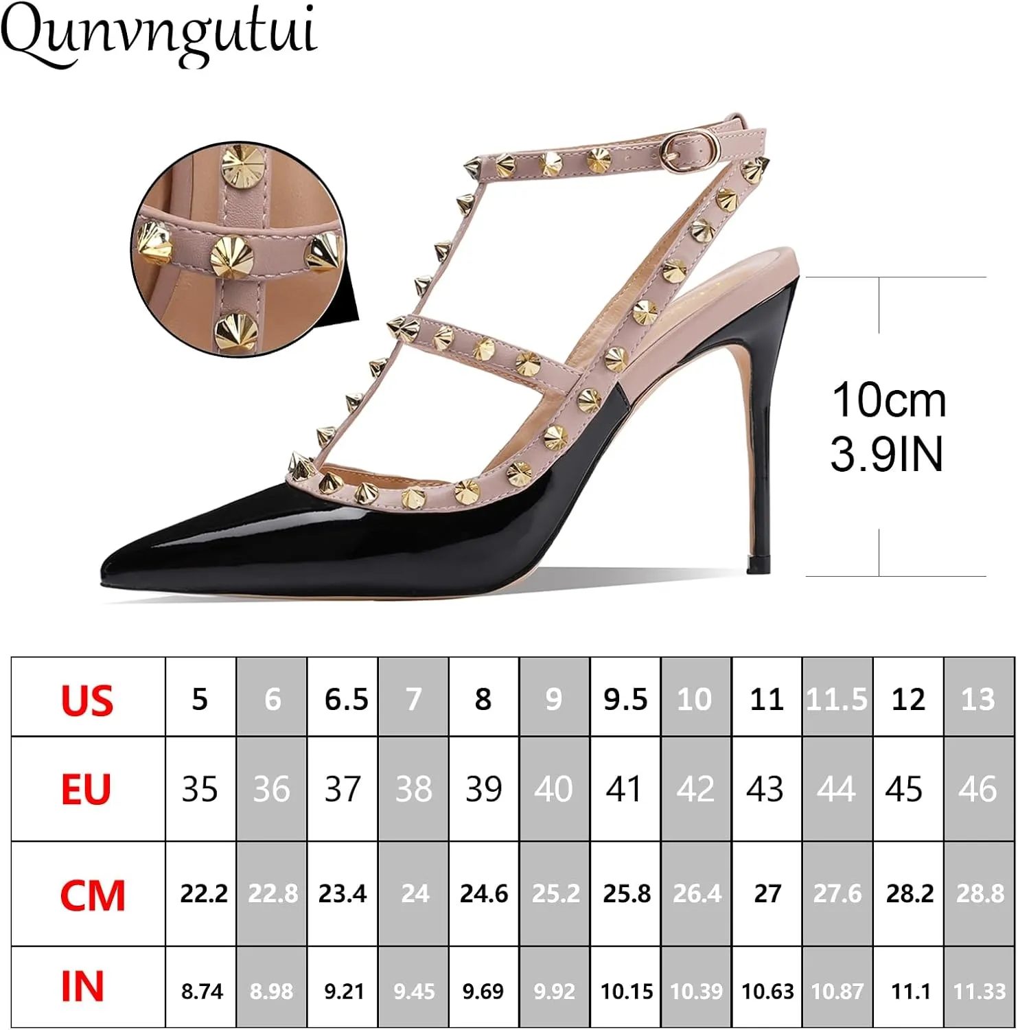 Womens Pointed Toe Rivets Ankle Strap Hollow Buckle Back Strap 3.9in Stiletto High Heels Sandals Parties Banquets Sexy Dressy Shoes