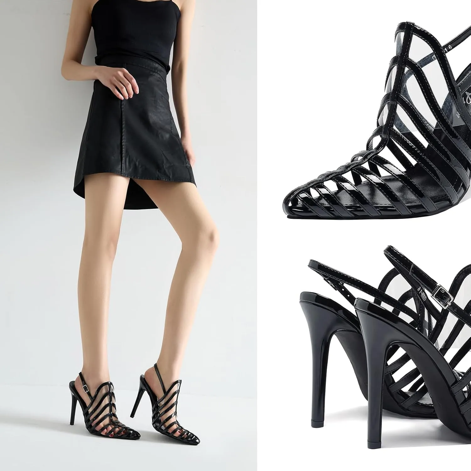 Women's Pointed Toe Stiletto 4.3IN High Heel Sandals Hollow Ankle Strap Dress Nightclub Party Fashion Shoes