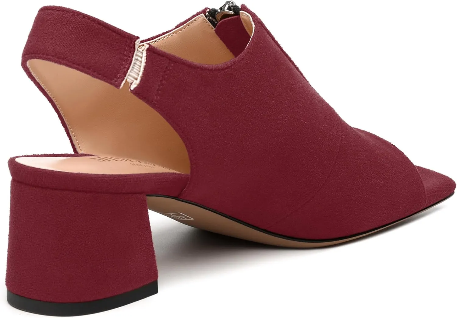 Womens Pumps, Square Peep Toe Block Heel Pumps for Women, Chunky Heel Open Toe Backless Pumps with Front Zipper 2