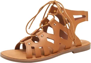 Women's Retro Cutout Open Toe Flat Roman Sandals Ankle-Wrap Lace-Up Gladiator Sandals Summer Outdoor Beach Sandals
