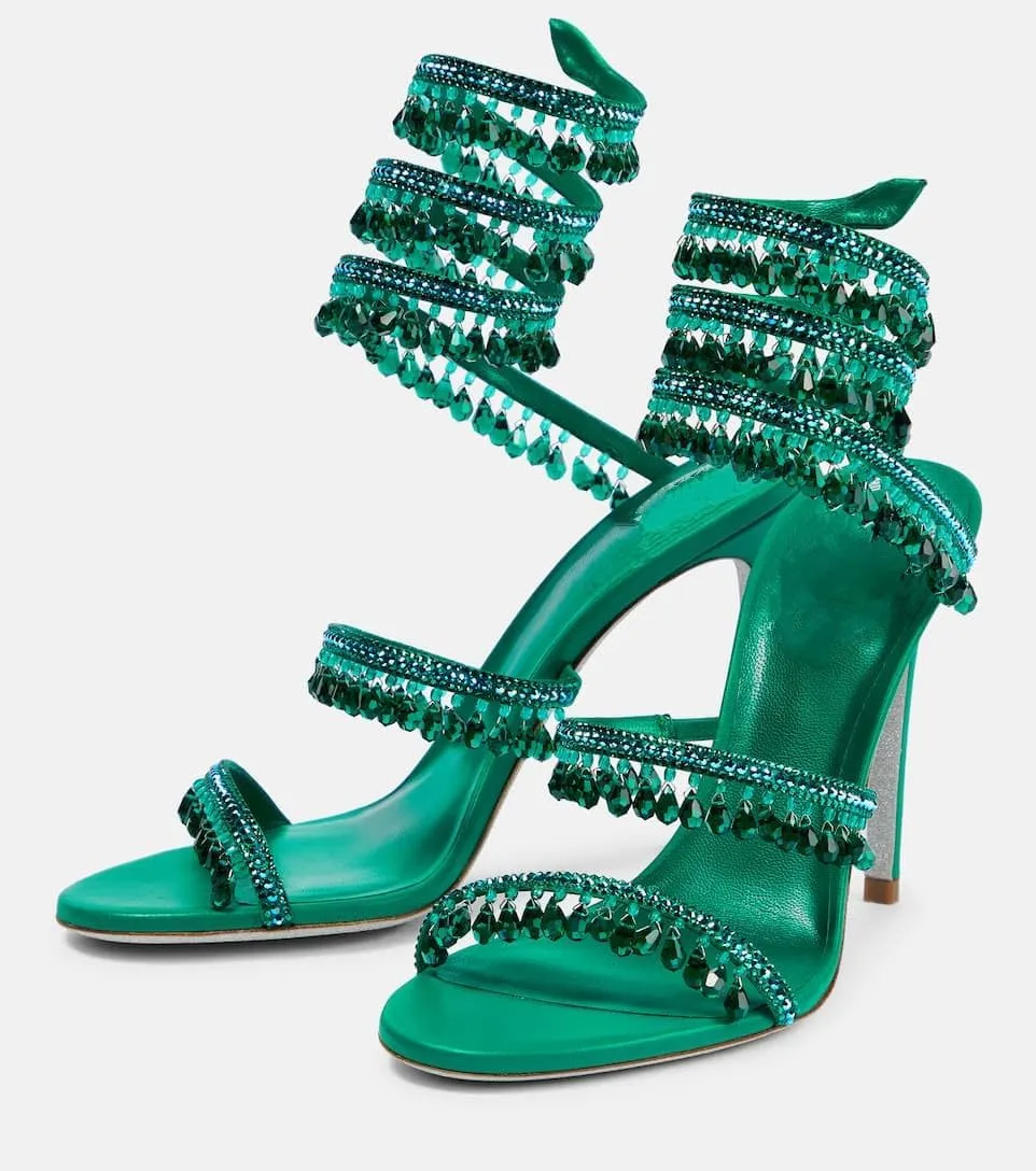 Women's Rhinestone Tassel Strappy Wrap Stiletto Heel Sandals Colorful Crystals Twist Open Round Toe Lace up Heeled Sandals Dress Wedding Party Pumps Shoes