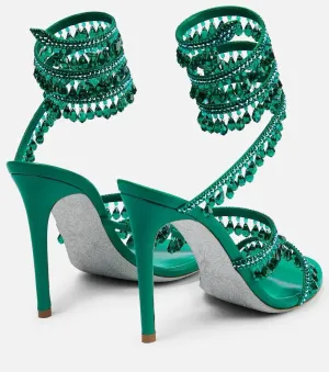 Women's Rhinestone Tassel Strappy Wrap Stiletto Heel Sandals Colorful Crystals Twist Open Round Toe Lace up Heeled Sandals Dress Wedding Party Pumps Shoes