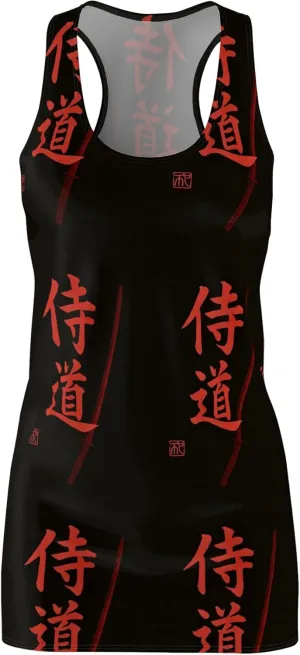Women's Samurai Camo Racerback Dress – Black and Red - Athletic Fit, Outdoor and Summer Casual Dress