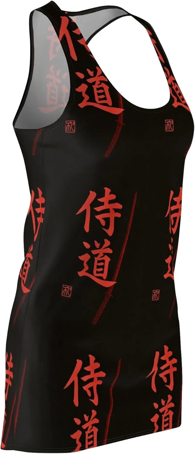 Women's Samurai Camo Racerback Dress – Black and Red - Athletic Fit, Outdoor and Summer Casual Dress