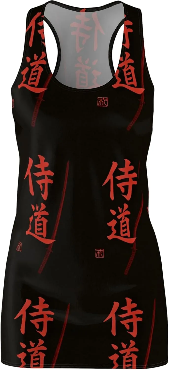 Women's Samurai Camo Racerback Dress – Black and Red - Athletic Fit, Outdoor and Summer Casual Dress