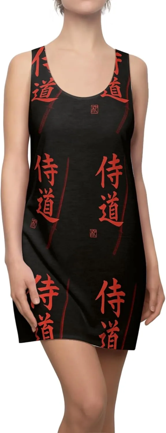 Women's Samurai Camo Racerback Dress – Black and Red - Athletic Fit, Outdoor and Summer Casual Dress