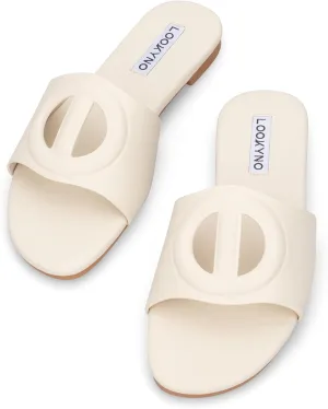 Womens Sandals Dressy Summer Flat Sandals 2025 Open Toe Slippers Slip On Slides with Semicircle Cutouts