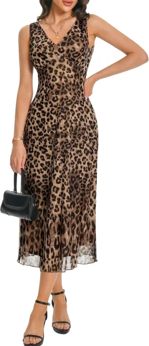 Women's Sexy V Neck Sleeveless Mesh Maxi Dresses Summer Casual Elegant Long Floral Dress Wedding Guest Cocktail Party