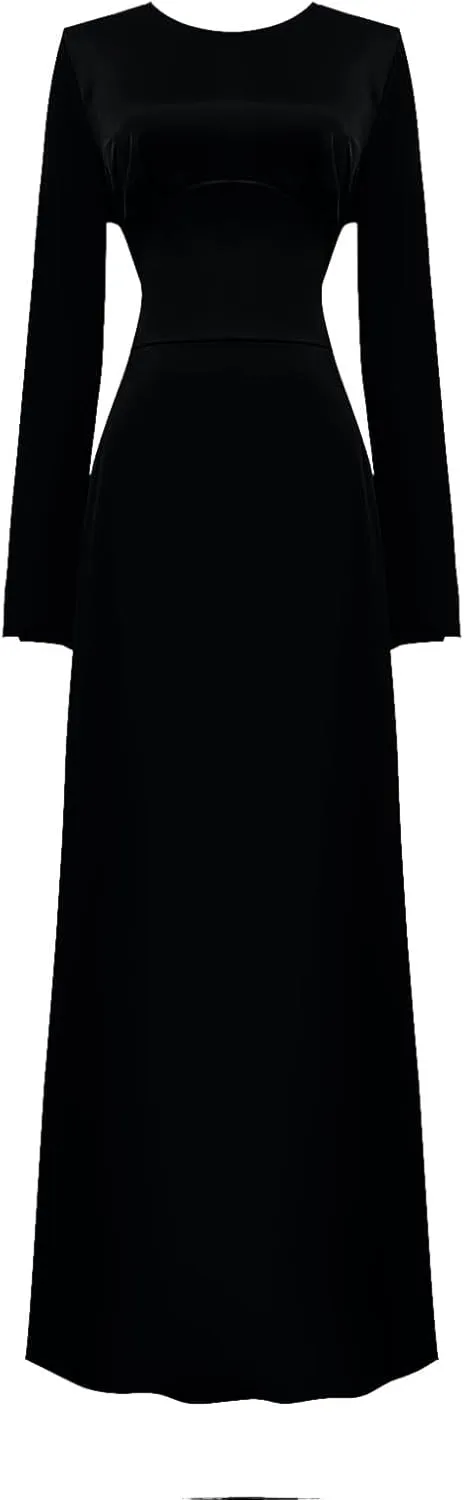 Womens Silk Satin Long Dress Long Sleeve Crewneck Lace Up Tie Back Wedding Guest Party Maxi Dresses Vintage Ball Gown