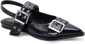 Women's Slingback Flats Studded Buckle Straps Flats Slip-On Slides Pointed Toe Flats Adjustable Strap Sandals Dressy Shoes