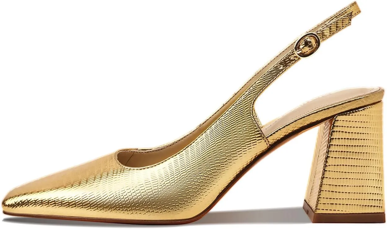Women's Slingback Kitten Heels Closed Square Toe Sandals Wedding Party Dress Pumps Shoes for Women