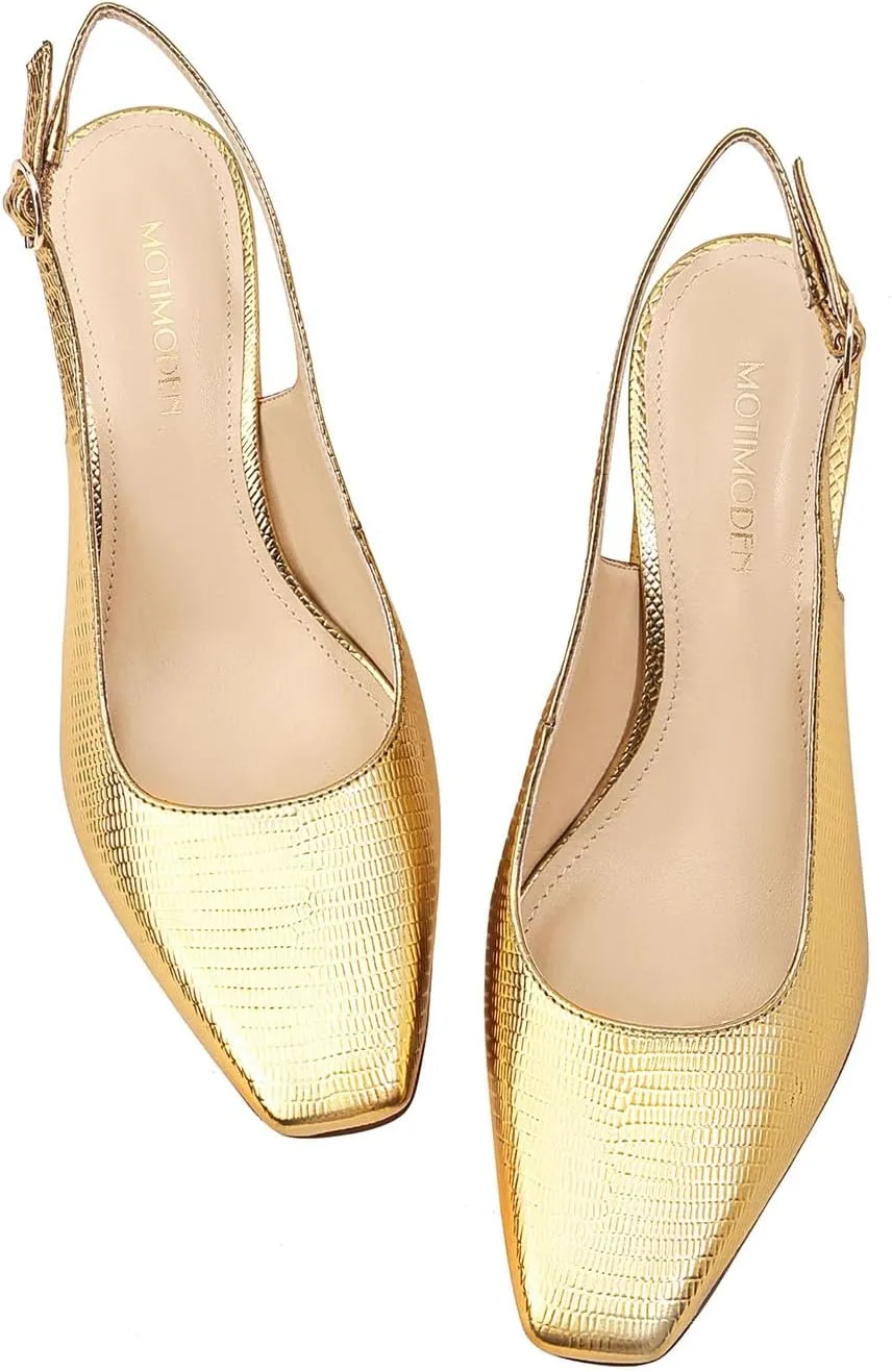 Women's Slingback Kitten Heels Closed Square Toe Sandals Wedding Party Dress Pumps Shoes for Women