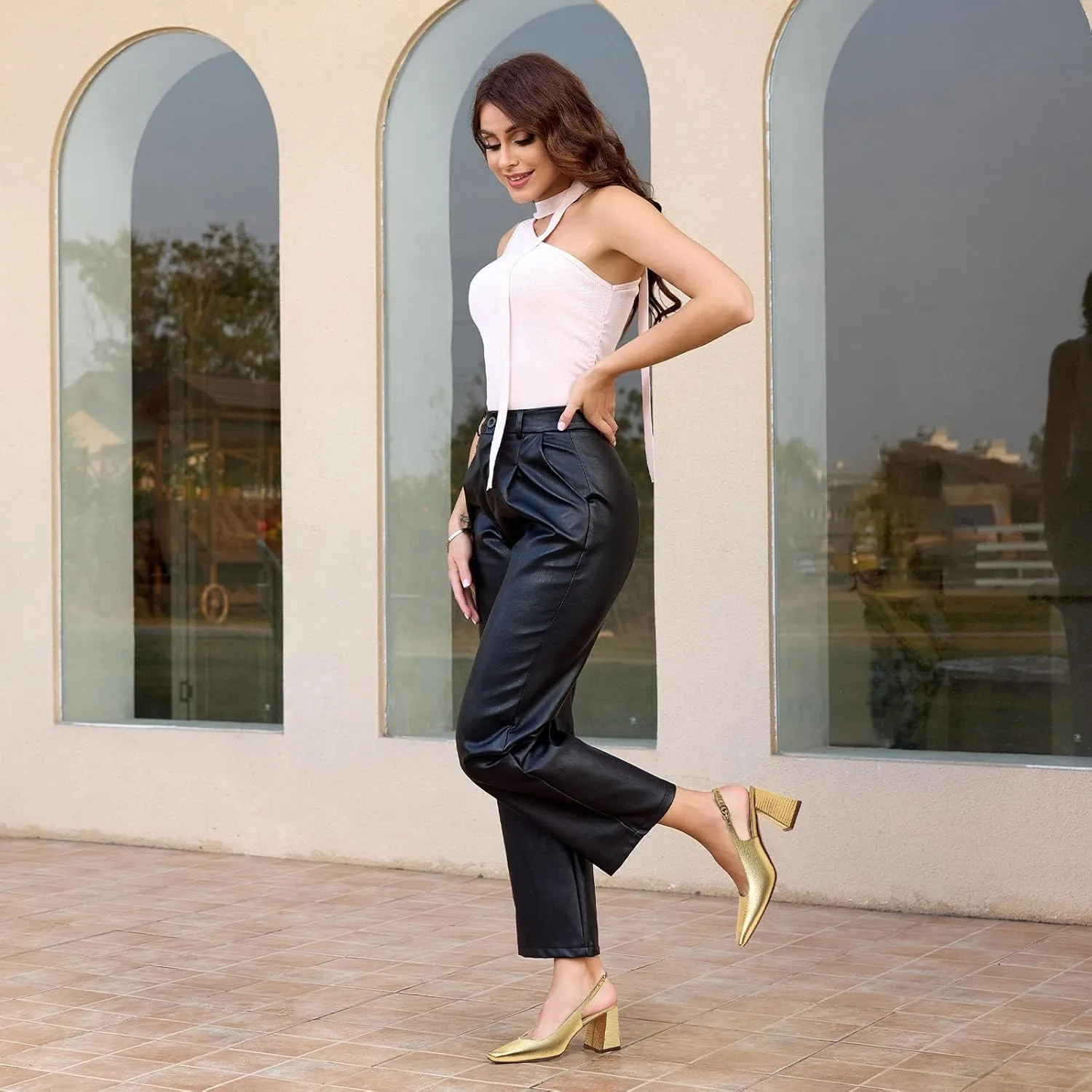 Women's Slingback Kitten Heels Closed Square Toe Sandals Wedding Party Dress Pumps Shoes for Women